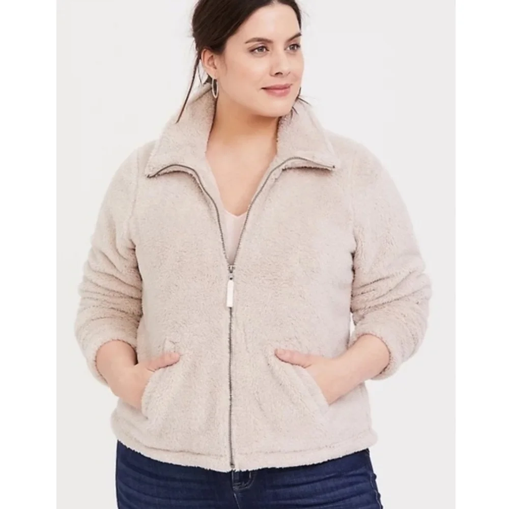 Torrid Sherpa Zip Up Jacket in Beige/Tan Size 4 (X) - Picture 1 of 11